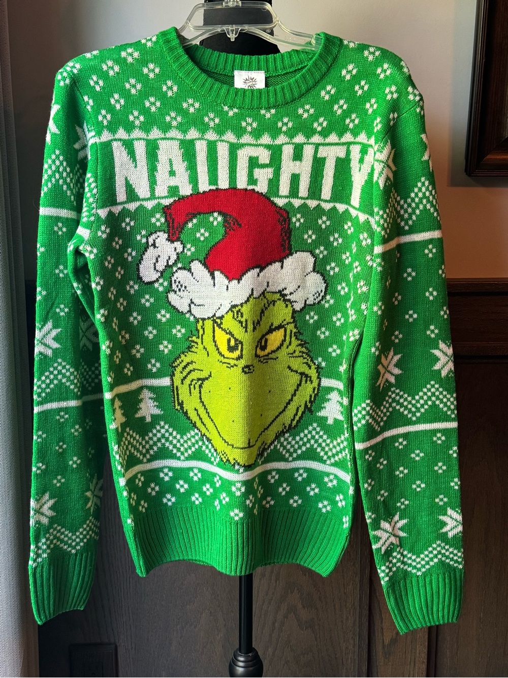 Green Grinch Crewneck Holiday Sweater - Naughty Graphic men’s small